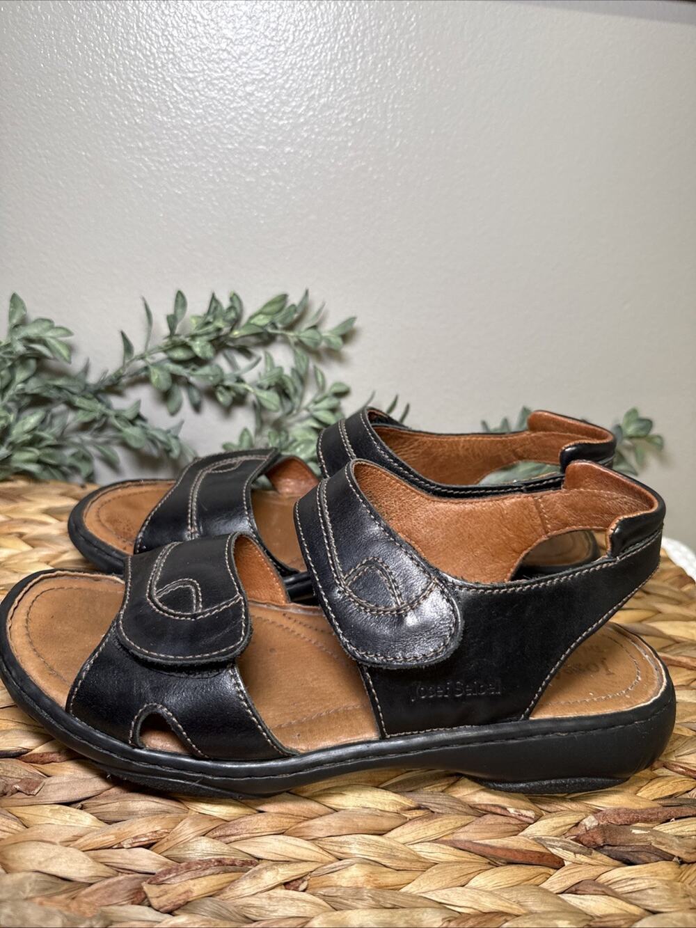 Josef Siebel Adjustable Black Leather Strap Sandals Womens US Sz 9 EU 40